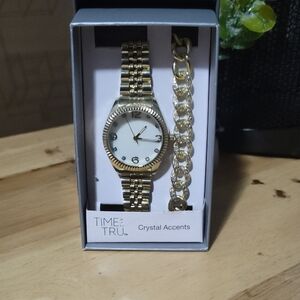 Time and Tru Gold Watch with Crystal Accents